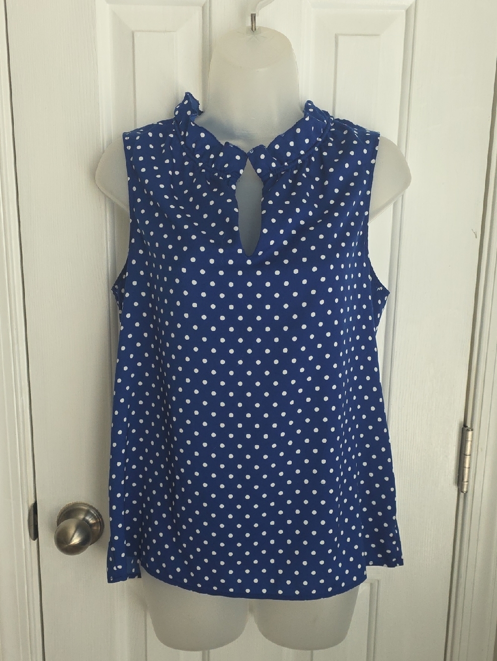 J. Crew Royal Blue Polka Dot Ruffle Tank Size 6